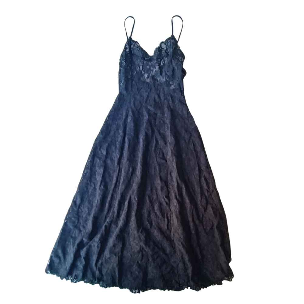 Arianne Black Stretchy Lace Slip Midi Dress Size S Unconventional Lace
